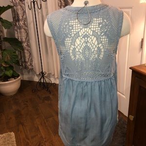 Denim cap sleeve, lace back  top